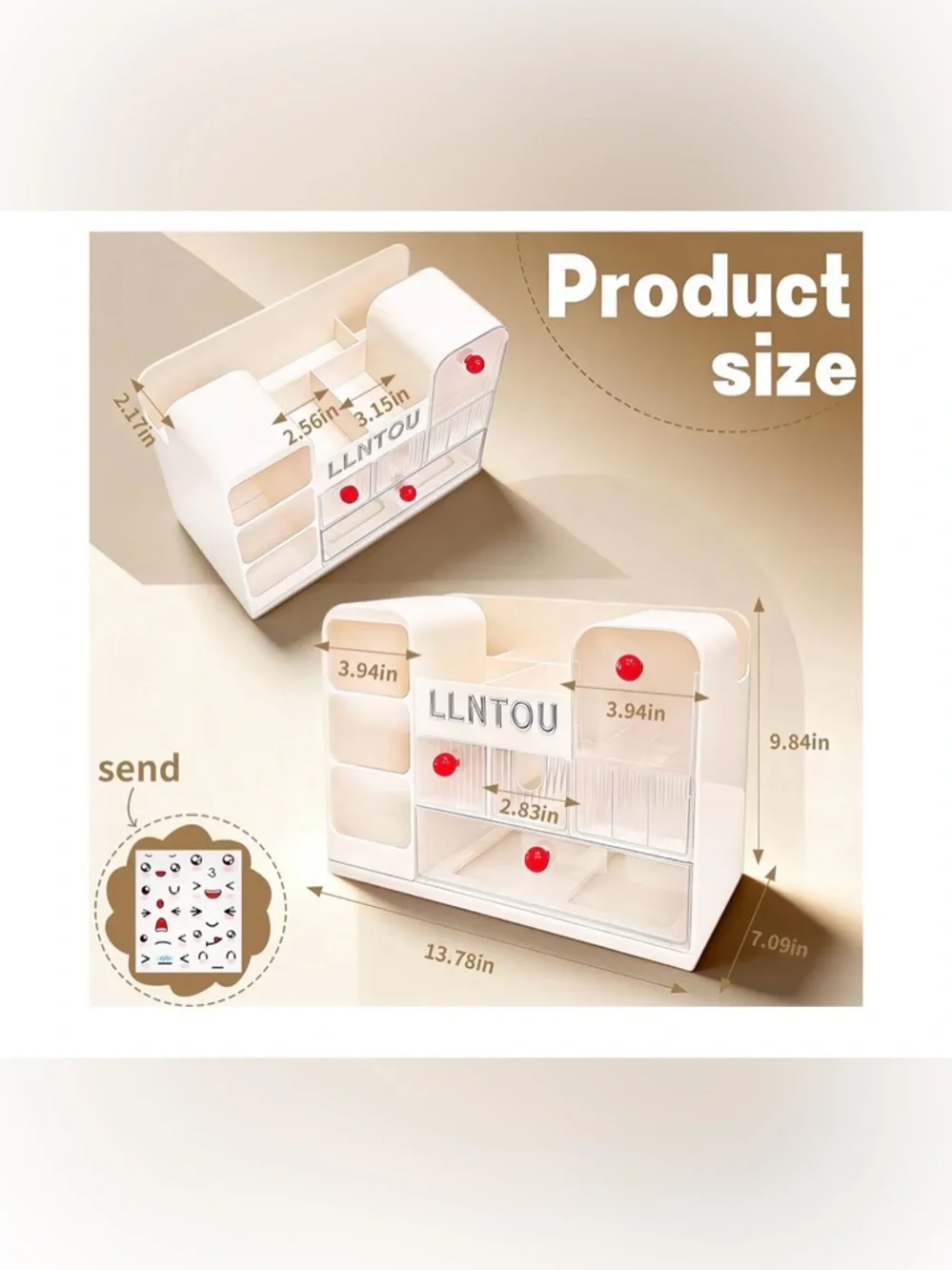Beige Cosmetic Organizer for Countertop - Multi-Compartment Makeup Storage